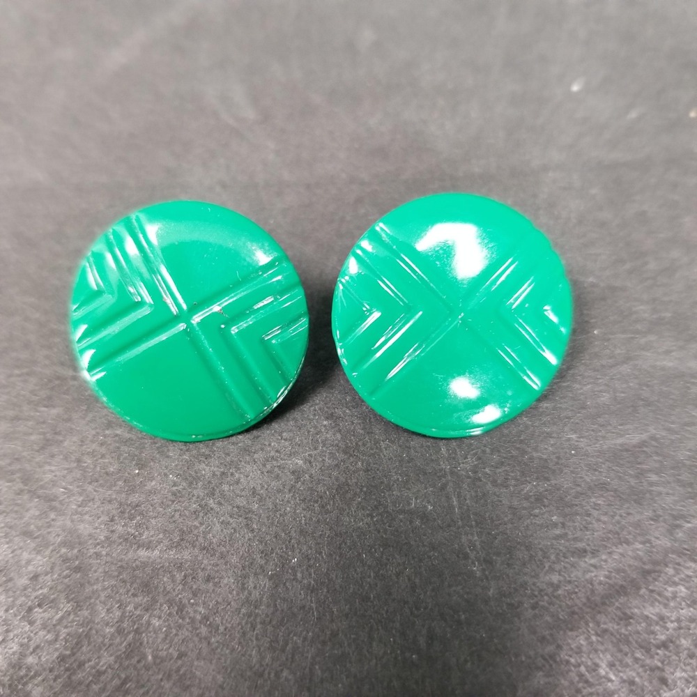Vintage Style Green Geometric Round Stud Earrings Glossy Enamel Button Studs